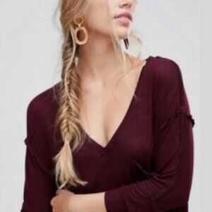 FREE PEOPLE We The Free Women XS Golden Gate Tee Burgundy Boho Relaxed Festival
